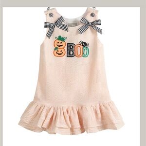 Halloween Boo Orange Seersucker Ruffle Dress